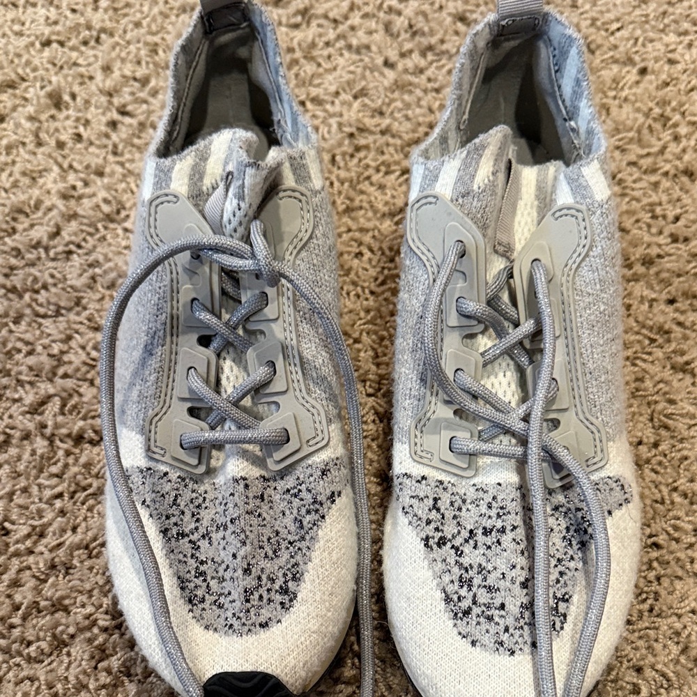 Gray and White Knit Sneakers